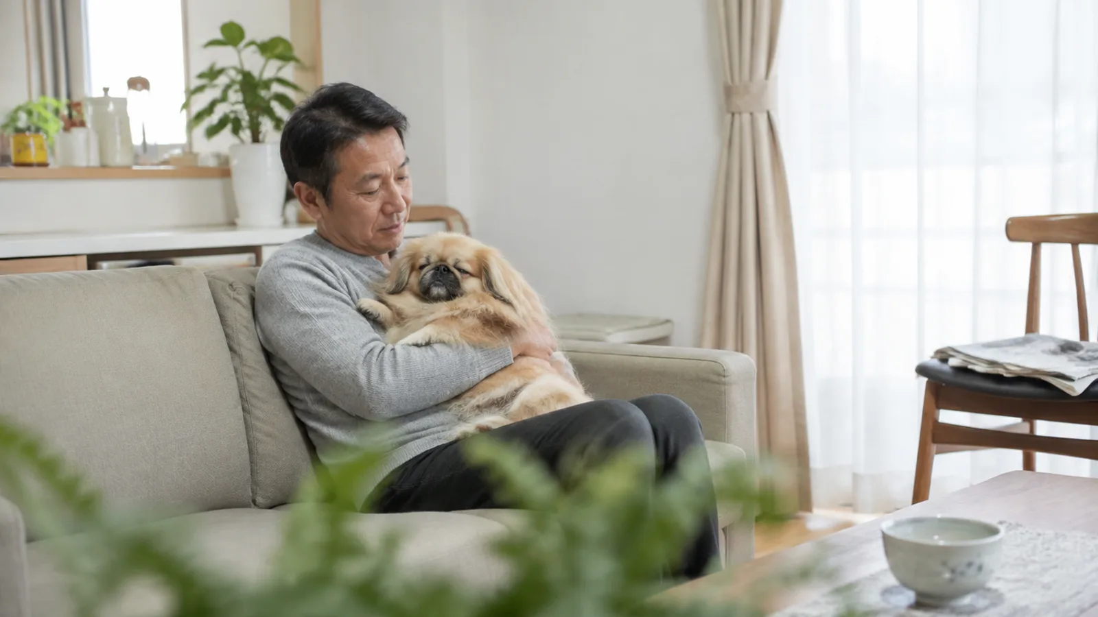 ペキニーズを抱っこする飼い主。目・背骨・呼吸にまつわる体質を家系で理解する