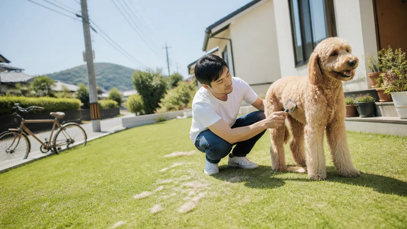 ゴールデン・レトリーバーとプードルのミックス犬ゴールデンドゥードル。両親どちらの体格が強く出るかで印象が変わる大型ミックス