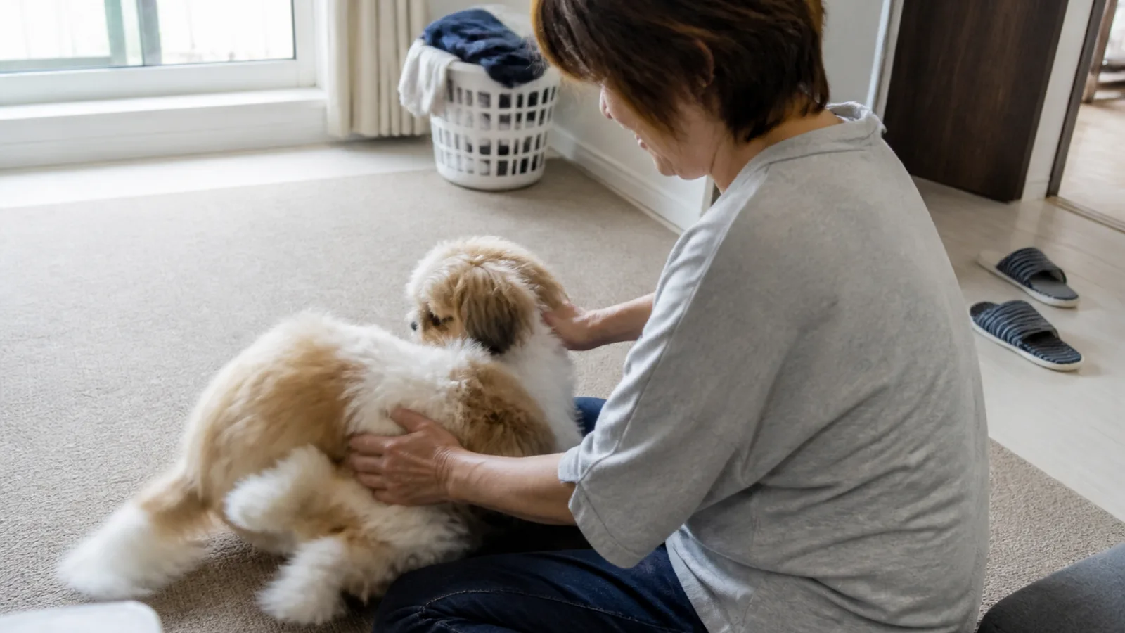 兄弟の子犬2匹と暮らす飼い主。一緒に育てるときの工夫を知っておくことが大切