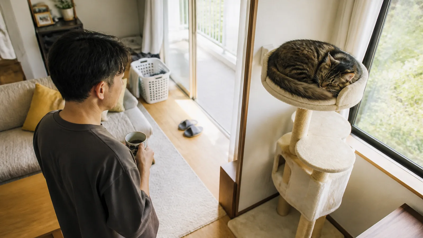 くつろぐメインクーンの成猫。肥大型心筋症は無症状のまま経過することも報告されている