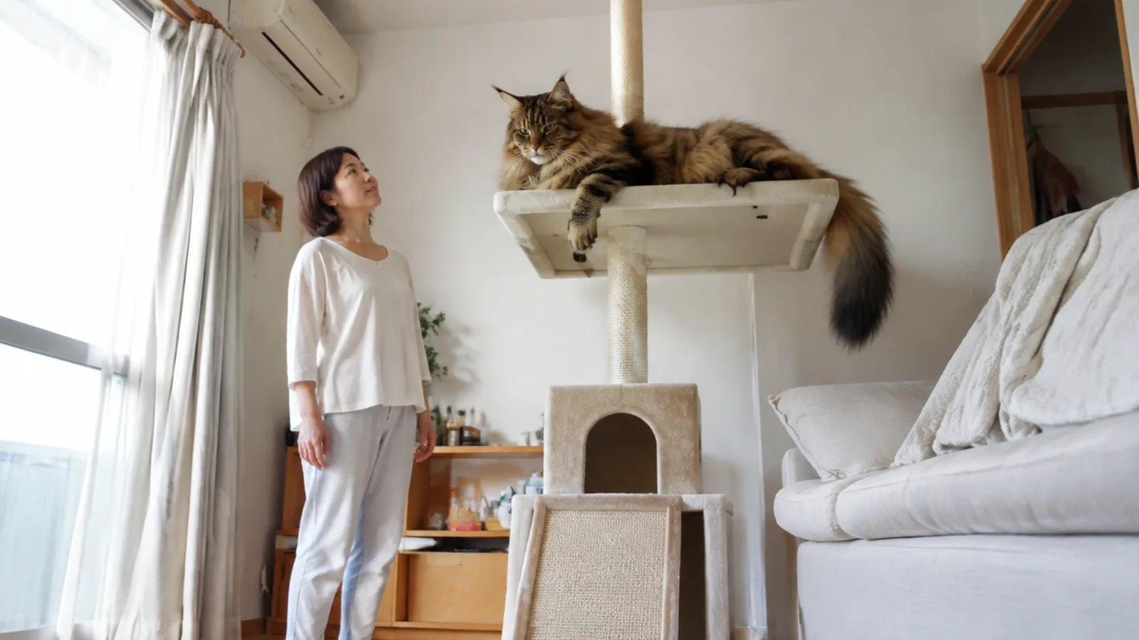 メインクーンと暮らす飼い主。成長の長さとかかりやすい病気を家系で理解する